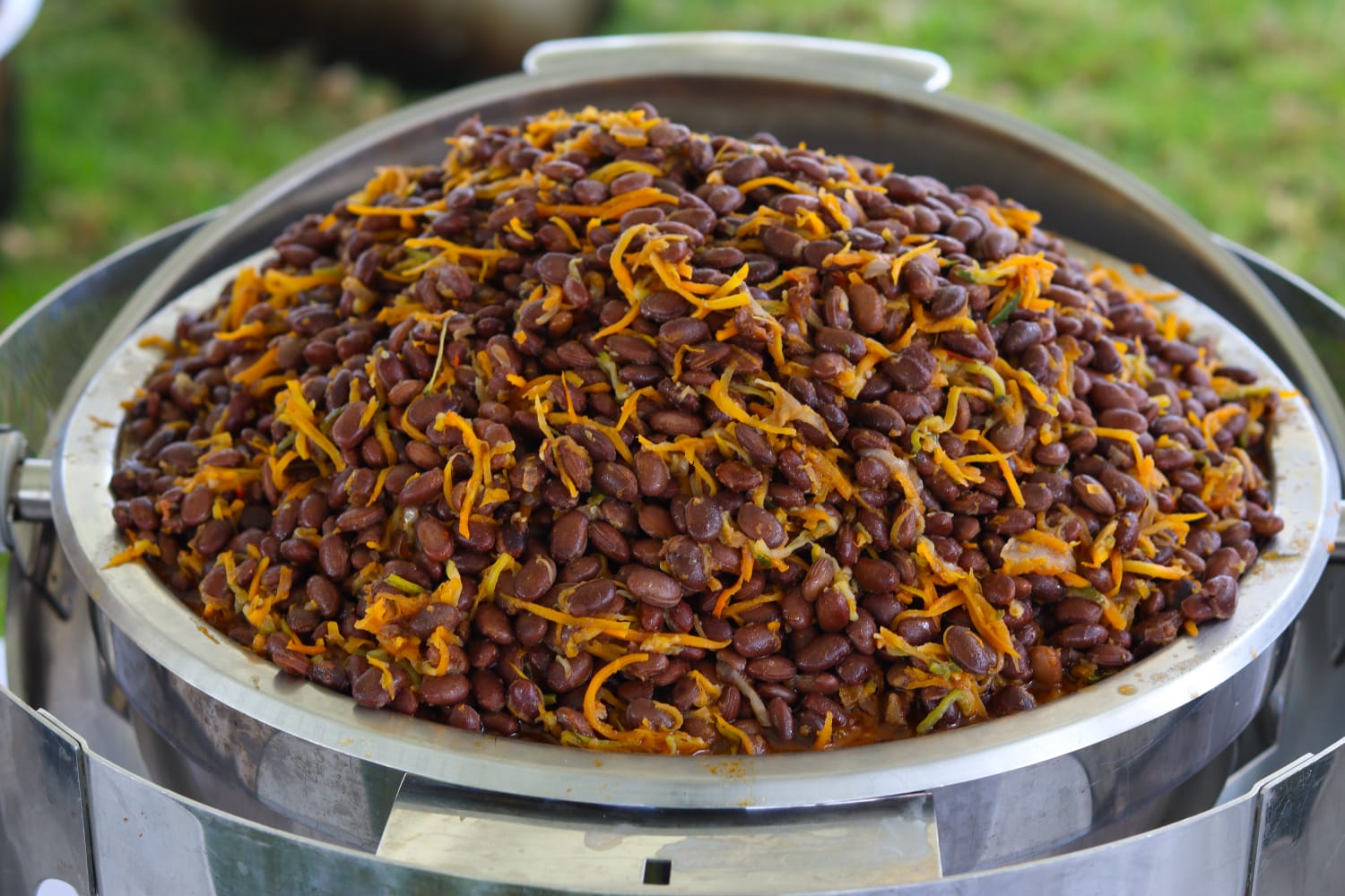 Beans with shredded carrot garnish