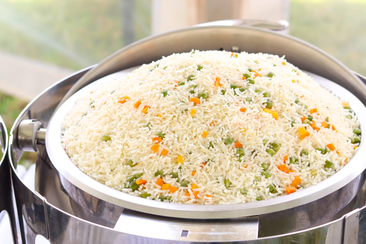 Rice with peas and diced vegetables